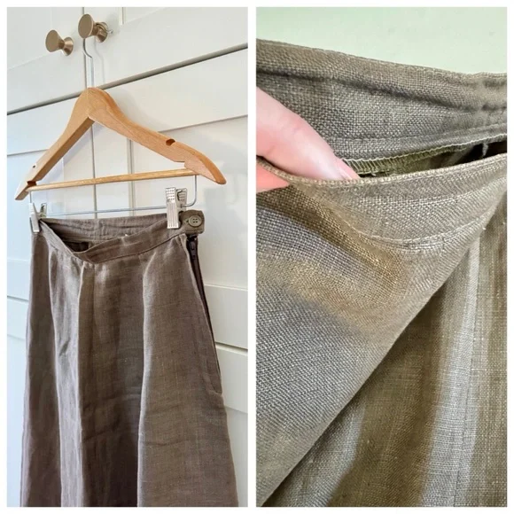 Vintage Robyn Meredith Taupe Tan Rustic Butchers Linen Knit Flutter Skirt, sz. M - Picture 9 of 17
